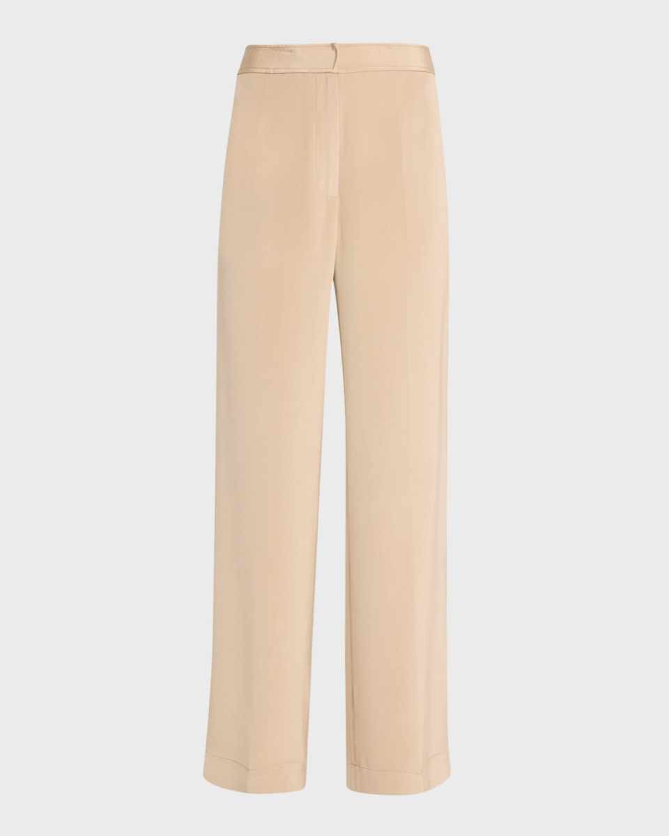 Fawn Wide-Leg Silk Trousers